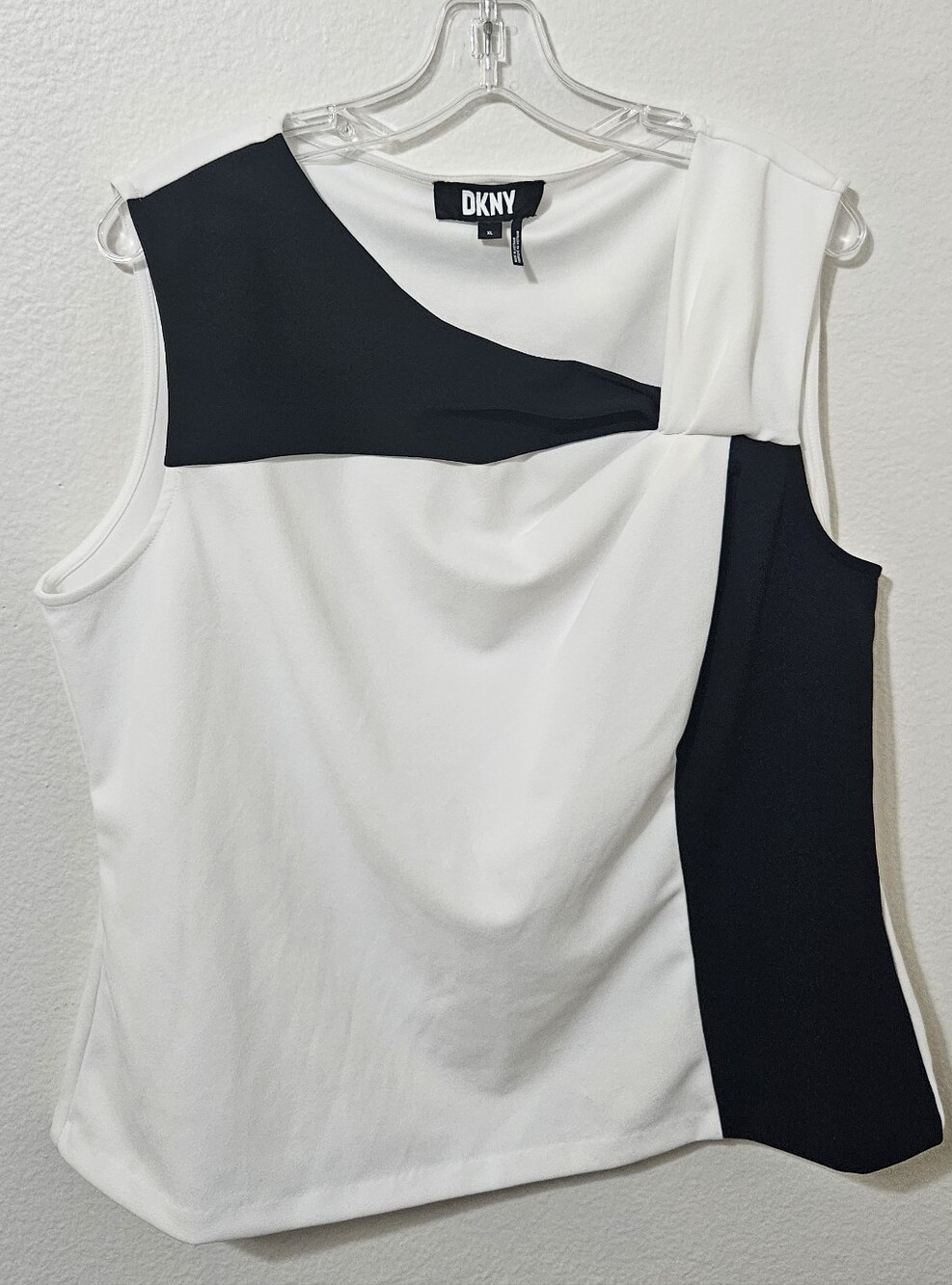 DKNY Black and White Asymmetric Colorblock Sleeveless Tank